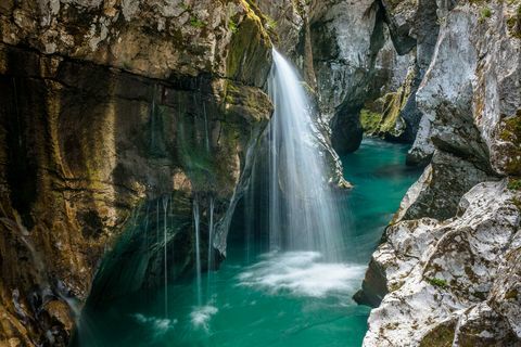 luonnonkaunis näkymä vesiputoukselle metsässä, bovec, slovenia