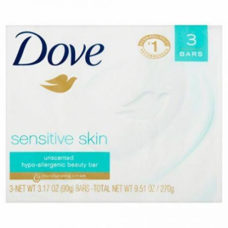 Dove Sensitive Skin Beauty Bar, hajusteeton, 3 kpl, 1 kpl pakkaus