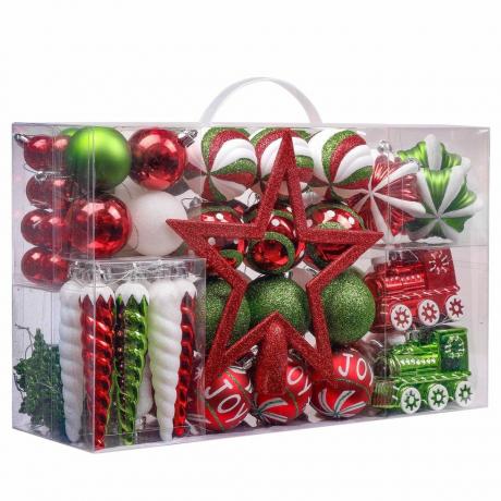 100 ct punainen, vihreä, valkoinen Särkymättömät joulukoristeet
