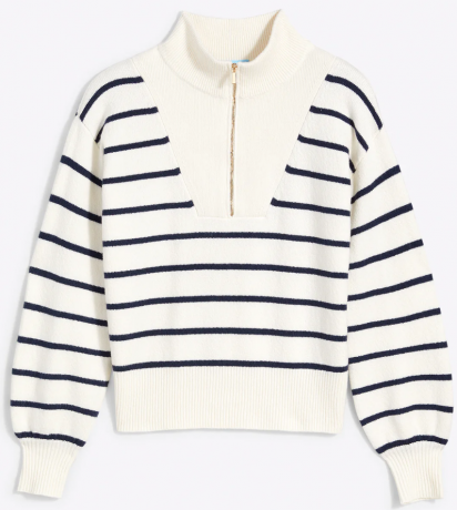 Raidallinen vetoketjullinen villapaita Mariner Stripe -kankaasta