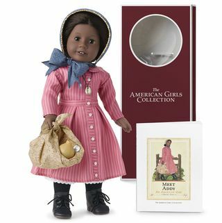 amerikkalaisen tytön nuken alkuperäiset hahmot addy-kävelijä ja kirja, jossa on retro-laatikko ja tarvikkeet