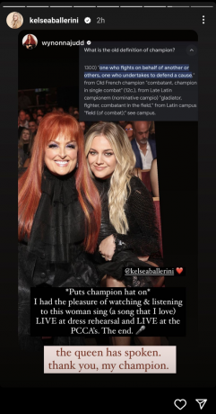 wynonna judd puolustaa kelsea balleriinia