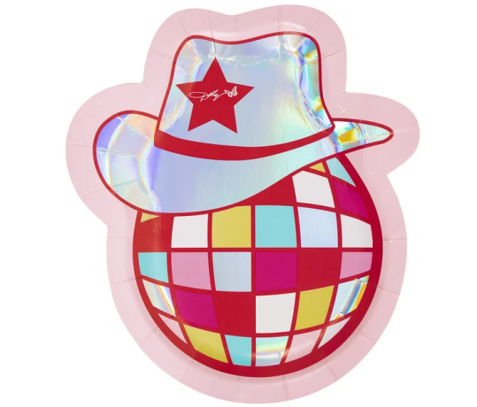 Moniväriset Cowboy Hat Disco Ball Paperilautaset, 8 Ct