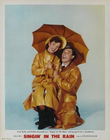 Debbie Reynolds ja Gene Kelly Singin 'in the Rain -taiteohjelmassa.